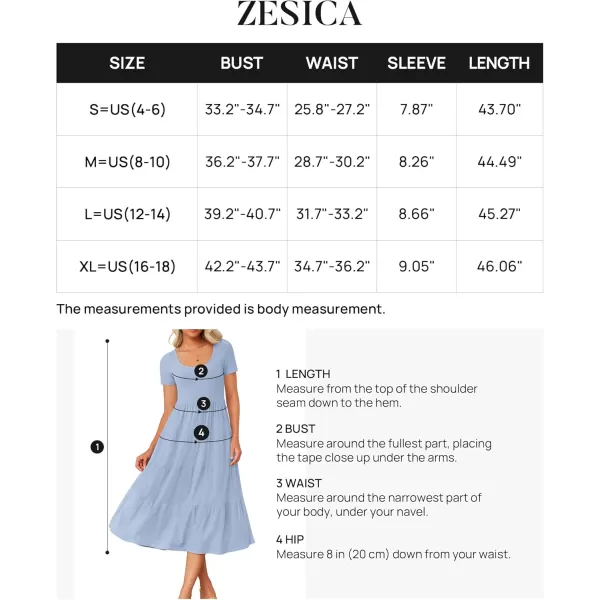 imageZESICA Womens 2024 Summer Casual T Shirt Dress Short Sleeve Scoop Neck Flowy Tiered Beach Midi Dresses with PocketsBlue