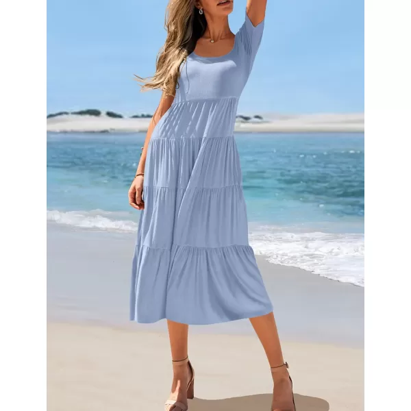 imageZESICA Womens 2024 Summer Casual T Shirt Dress Short Sleeve Scoop Neck Flowy Tiered Beach Midi Dresses with PocketsBlue