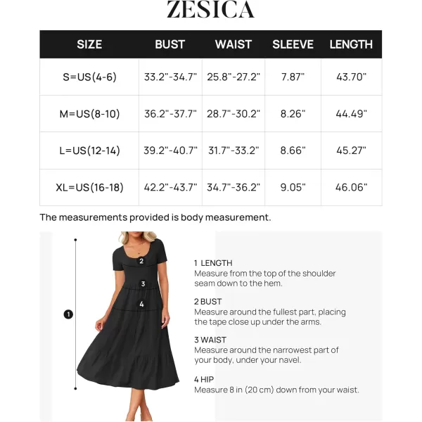imageZESICA Womens 2024 Summer Casual T Shirt Dress Short Sleeve Scoop Neck Flowy Tiered Beach Midi Dresses with PocketsDarkblack