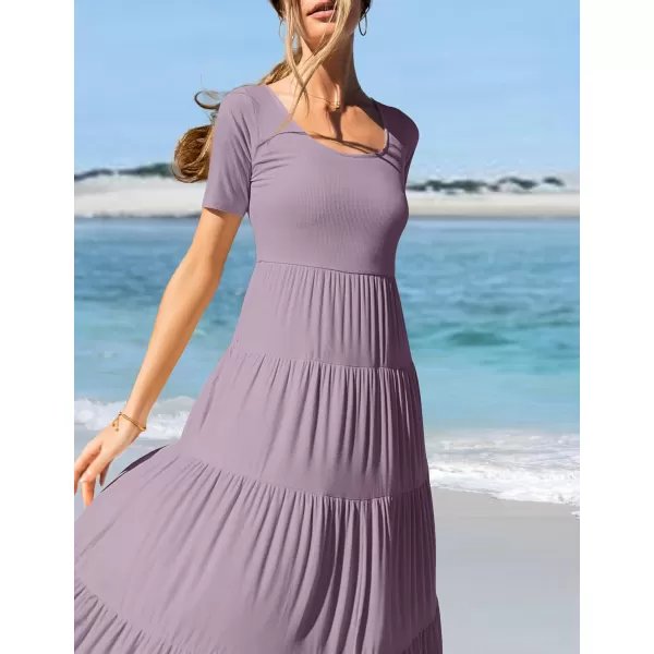 imageZESICA Womens 2024 Summer Casual T Shirt Dress Short Sleeve Scoop Neck Flowy Tiered Beach Midi Dresses with PocketsLightpurple