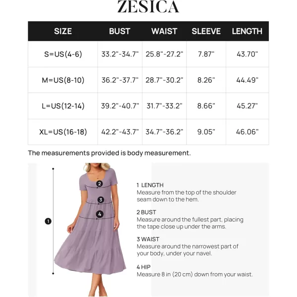 imageZESICA Womens 2024 Summer Casual T Shirt Dress Short Sleeve Scoop Neck Flowy Tiered Beach Midi Dresses with PocketsLilac