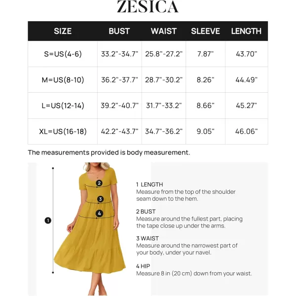 imageZESICA Womens 2024 Summer Casual T Shirt Dress Short Sleeve Scoop Neck Flowy Tiered Beach Midi Dresses with PocketsMustard