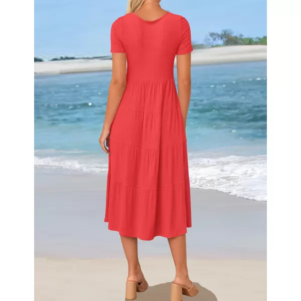 imageZESICA Womens 2024 Summer Casual T Shirt Dress Short Sleeve Scoop Neck Flowy Tiered Beach Midi Dresses with PocketsWatermelon