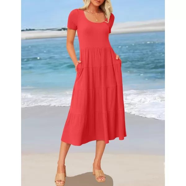 imageZESICA Womens 2024 Summer Casual T Shirt Dress Short Sleeve Scoop Neck Flowy Tiered Beach Midi Dresses with PocketsWatermelon