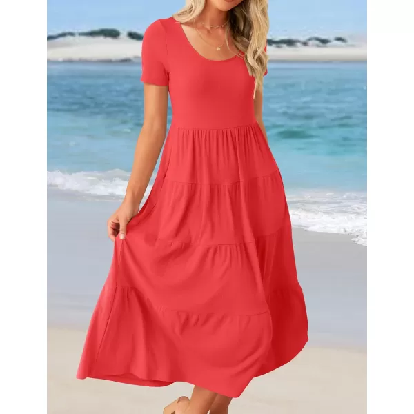 imageZESICA Womens 2024 Summer Casual T Shirt Dress Short Sleeve Scoop Neck Flowy Tiered Beach Midi Dresses with PocketsWatermelon