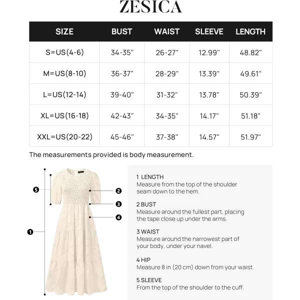 imageZESICA Womens 2024 Summer Short Puff Sleeve Crewneck Smocked Floral Lace Flowy A Line Tiered Maxi DressesBeige