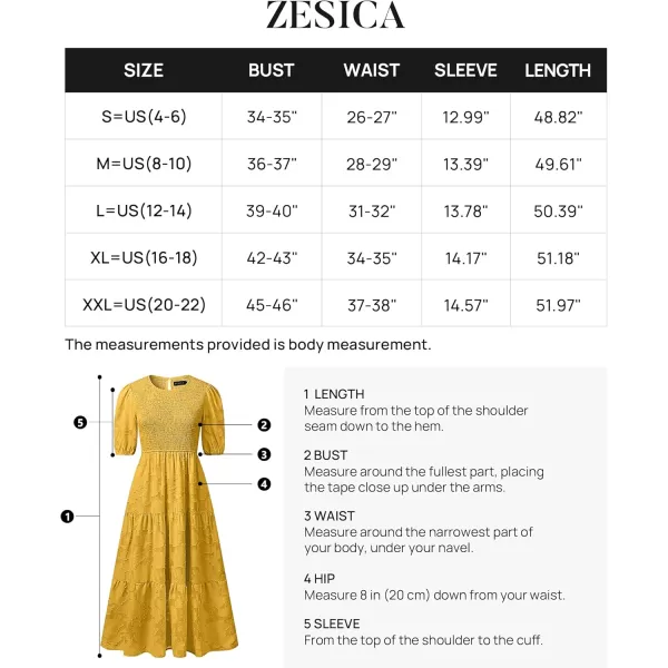 imageZESICA Womens 2024 Summer Short Puff Sleeve Crewneck Smocked Floral Lace Flowy A Line Tiered Maxi DressesGinger