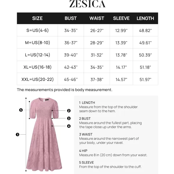 imageZESICA Womens 2024 Summer Short Puff Sleeve Crewneck Smocked Floral Lace Flowy A Line Tiered Maxi DressesPurple