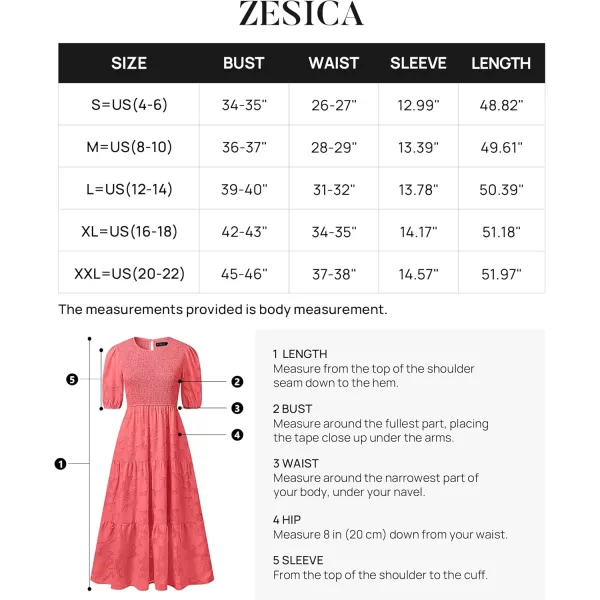 imageZESICA Womens 2024 Summer Short Puff Sleeve Crewneck Smocked Floral Lace Flowy A Line Tiered Maxi DressesWatermelon