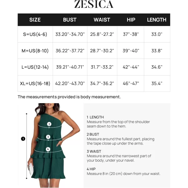 imageZESICA Womens 2024 Summer Sleeveless Mini Dress Boho One Shoulder Ruffle Tiered Layered Chiffon Flowy A Line DressesDarkgreen