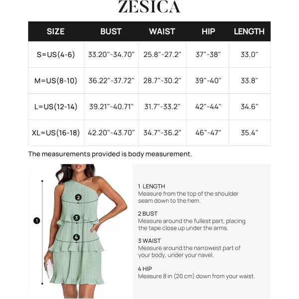 imageZESICA Womens 2024 Summer Sleeveless Mini Dress Boho One Shoulder Ruffle Tiered Layered Chiffon Flowy A Line DressesLight Green