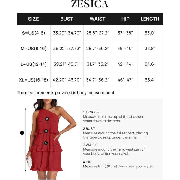 imageZESICA Womens 2024 Summer Sleeveless Mini Dress Boho One Shoulder Ruffle Tiered Layered Chiffon Flowy A Line DressesRed
