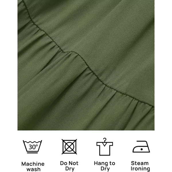 imageZESICA Womens 2024 Summer Square Neck Short Puff Sleeve Solid Color High Waist Casual Smocked Flowy A Line Tiered Midi DressArmy Green
