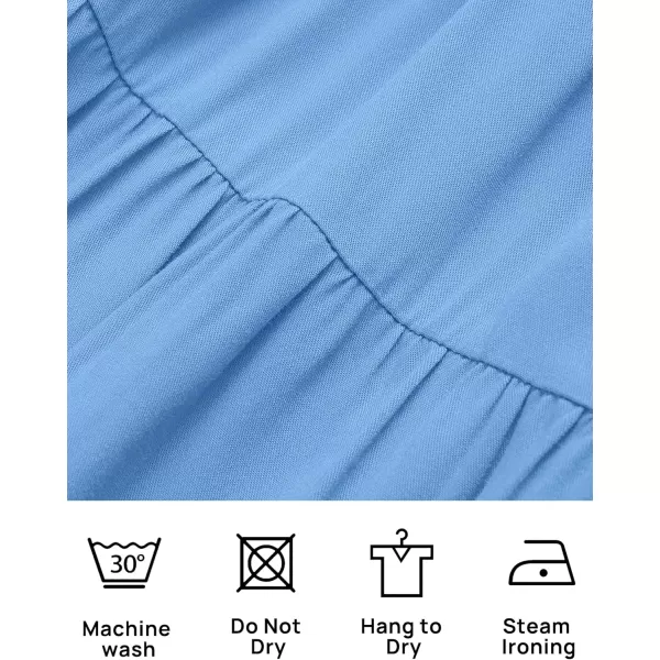 imageZESICA Womens 2024 Summer Square Neck Short Puff Sleeve Solid Color High Waist Casual Smocked Flowy A Line Tiered Midi DressBlue