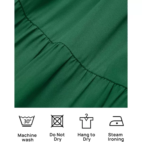 imageZESICA Womens 2024 Summer Square Neck Short Puff Sleeve Solid Color High Waist Casual Smocked Flowy A Line Tiered Midi DressForest Green