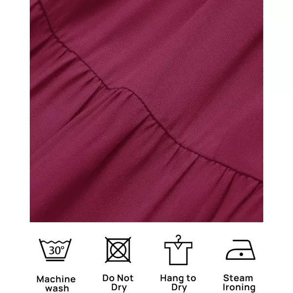 imageZESICA Womens 2024 Summer Square Neck Short Puff Sleeve Solid Color High Waist Casual Smocked Flowy A Line Tiered Midi DressFuchsia