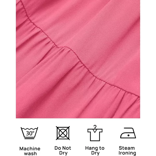imageZESICA Womens 2024 Summer Square Neck Short Puff Sleeve Solid Color High Waist Casual Smocked Flowy A Line Tiered Midi DressHot Pink