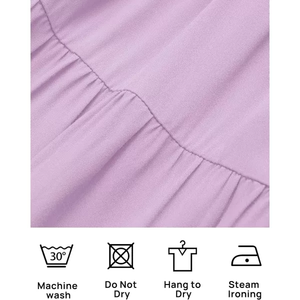 imageZESICA Womens 2024 Summer Square Neck Short Puff Sleeve Solid Color High Waist Casual Smocked Flowy A Line Tiered Midi DressLight Purple