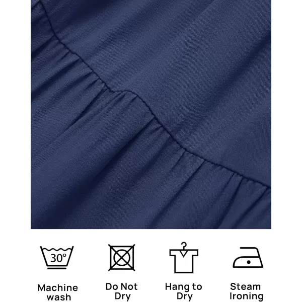 imageZESICA Womens 2024 Summer Square Neck Short Puff Sleeve Solid Color High Waist Casual Smocked Flowy A Line Tiered Midi DressNavy