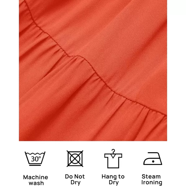 imageZESICA Womens 2024 Summer Square Neck Short Puff Sleeve Solid Color High Waist Casual Smocked Flowy A Line Tiered Midi DressOrange