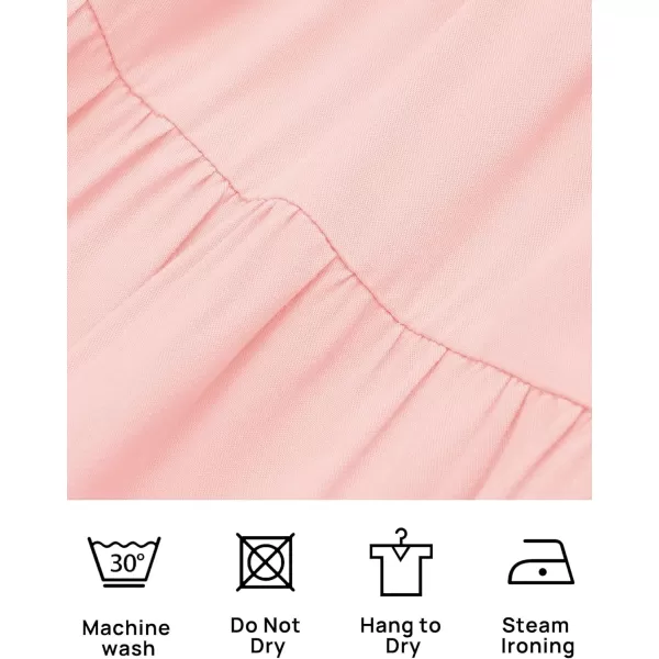 imageZESICA Womens 2024 Summer Square Neck Short Puff Sleeve Solid Color High Waist Casual Smocked Flowy A Line Tiered Midi DressPink