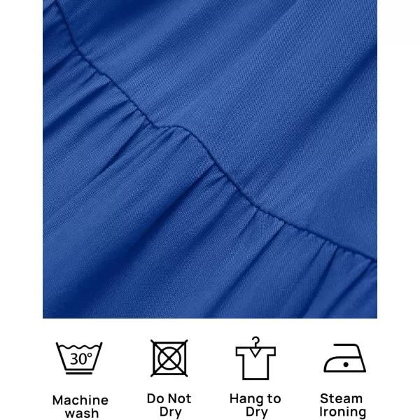 imageZESICA Womens 2024 Summer Square Neck Short Puff Sleeve Solid Color High Waist Casual Smocked Flowy A Line Tiered Midi DressRoyal Blue