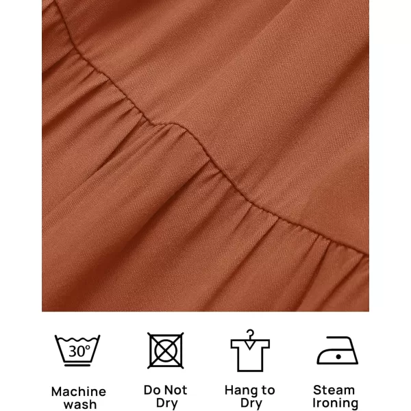 imageZESICA Womens 2024 Summer Square Neck Short Puff Sleeve Solid Color High Waist Casual Smocked Flowy A Line Tiered Midi DressRust