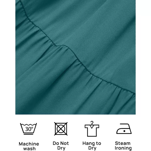 imageZESICA Womens 2024 Summer Square Neck Short Puff Sleeve Solid Color High Waist Casual Smocked Flowy A Line Tiered Midi DressTeal Green