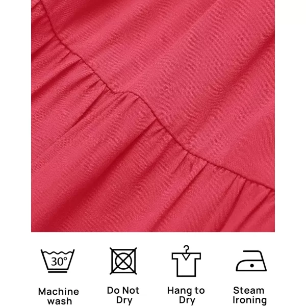 imageZESICA Womens 2024 Summer Square Neck Short Puff Sleeve Solid Color High Waist Casual Smocked Flowy A Line Tiered Midi DressWatermelon