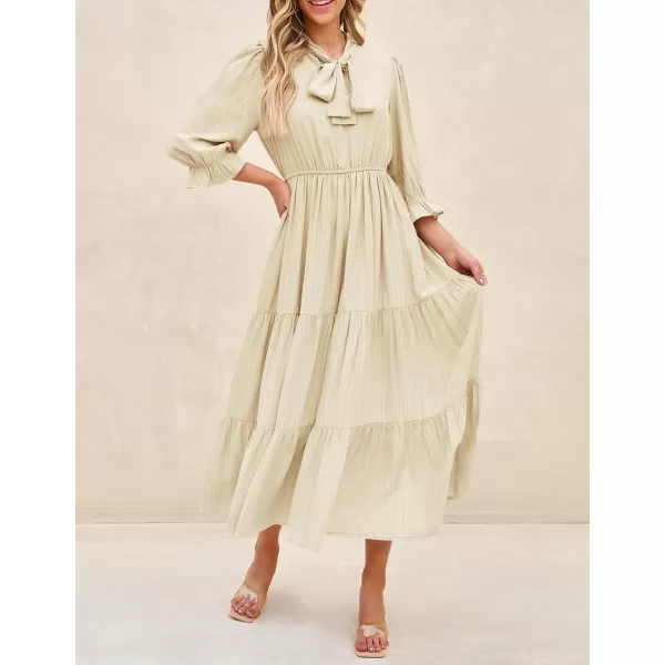 imageZESICA Womens Casual Half Sleeve Tie V Neck Elastic High Waist Solid Color Flowy Tiered A Line Beach Party Maxi DressApricot