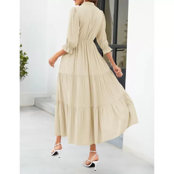 imageZESICA Womens Casual Half Sleeve Tie V Neck Elastic High Waist Solid Color Flowy Tiered A Line Beach Party Maxi DressApricot