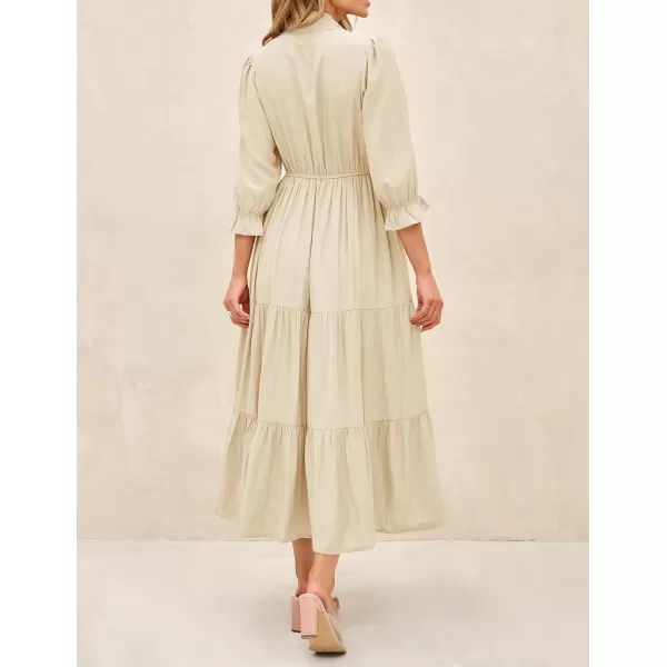 imageZESICA Womens Casual Half Sleeve Tie V Neck Elastic High Waist Solid Color Flowy Tiered A Line Beach Party Maxi DressApricot