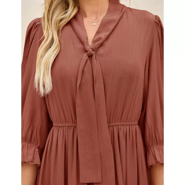 imageZESICA Womens Casual Half Sleeve Tie V Neck Elastic High Waist Solid Color Flowy Tiered A Line Beach Party Maxi DressBrickred
