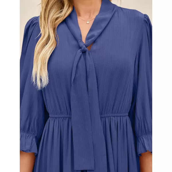 imageZESICA Womens Casual Half Sleeve Tie V Neck Elastic High Waist Solid Color Flowy Tiered A Line Beach Party Maxi DressDark Blue