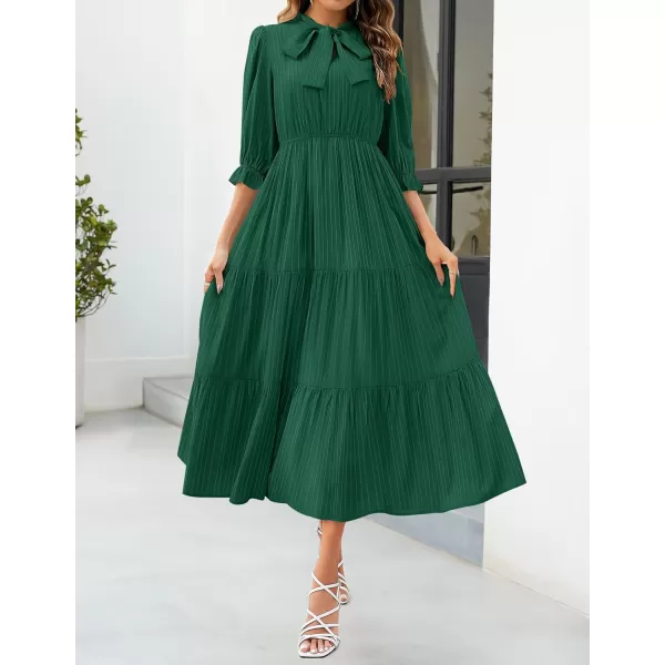imageZESICA Womens Casual Half Sleeve Tie V Neck Elastic High Waist Solid Color Flowy Tiered A Line Beach Party Maxi DressDarkgreen