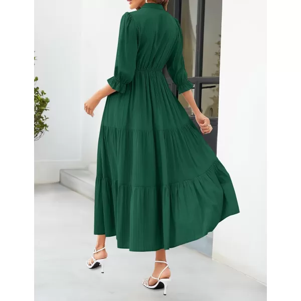 imageZESICA Womens Casual Half Sleeve Tie V Neck Elastic High Waist Solid Color Flowy Tiered A Line Beach Party Maxi DressDarkgreen