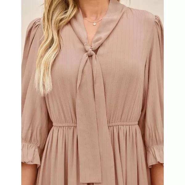 imageZESICA Womens Casual Half Sleeve Tie V Neck Elastic High Waist Solid Color Flowy Tiered A Line Beach Party Maxi DressDustypink