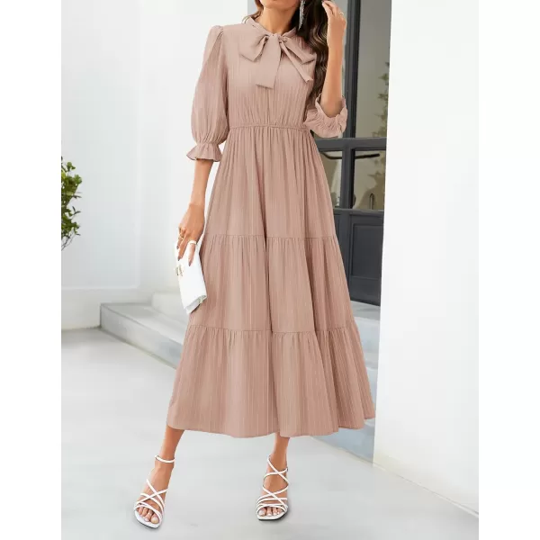imageZESICA Womens Casual Half Sleeve Tie V Neck Elastic High Waist Solid Color Flowy Tiered A Line Beach Party Maxi DressDustypink