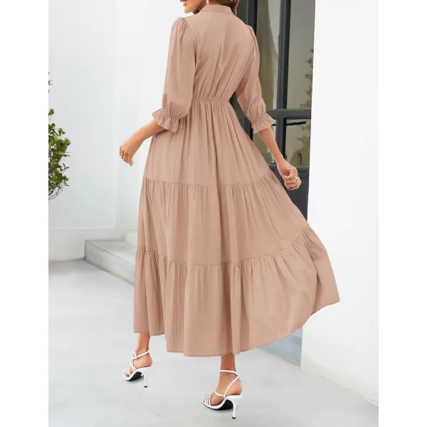 imageZESICA Womens Casual Half Sleeve Tie V Neck Elastic High Waist Solid Color Flowy Tiered A Line Beach Party Maxi DressDustypink