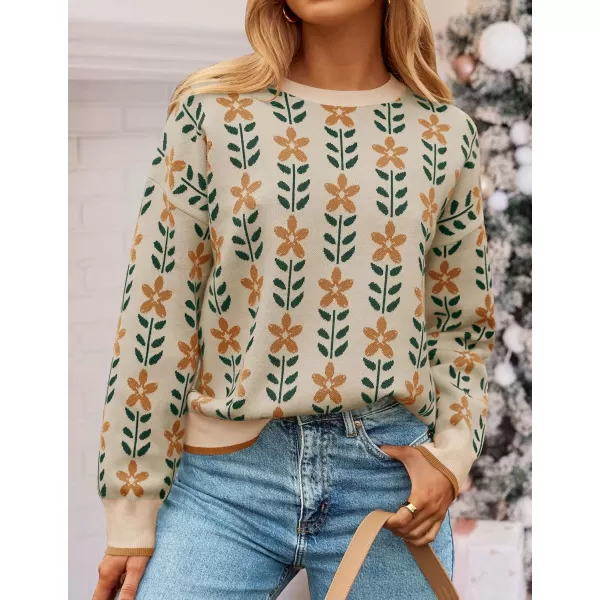 imageZESICA Womens Long Sleeve Crewneck Sweater 2024 Fall Printed Cute Oversized Knitted Pullover Tops Trendy ClothesApricot