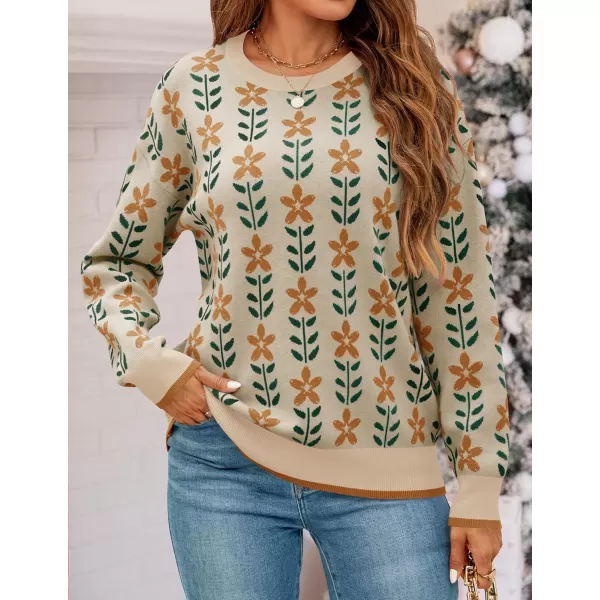imageZESICA Womens Long Sleeve Crewneck Sweater 2024 Fall Printed Cute Oversized Knitted Pullover Tops Trendy ClothesApricot