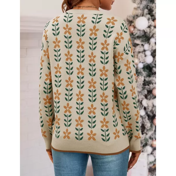 imageZESICA Womens Long Sleeve Crewneck Sweater 2024 Fall Printed Cute Oversized Knitted Pullover Tops Trendy ClothesApricot