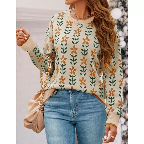 imageZESICA Womens Long Sleeve Crewneck Sweater 2024 Fall Printed Cute Oversized Knitted Pullover Tops Trendy ClothesApricot