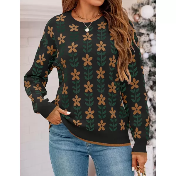 imageZESICA Womens Long Sleeve Crewneck Sweater 2024 Fall Printed Cute Oversized Knitted Pullover Tops Trendy ClothesBlack