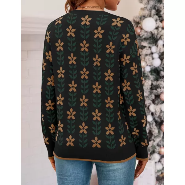 imageZESICA Womens Long Sleeve Crewneck Sweater 2024 Fall Printed Cute Oversized Knitted Pullover Tops Trendy ClothesBlack