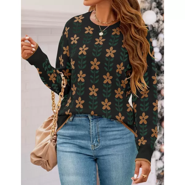 imageZESICA Womens Long Sleeve Crewneck Sweater 2024 Fall Printed Cute Oversized Knitted Pullover Tops Trendy ClothesBlack