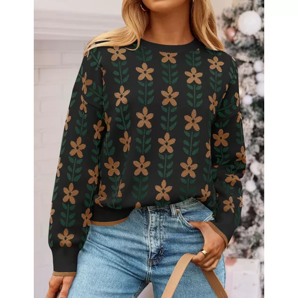 imageZESICA Womens Long Sleeve Crewneck Sweater 2024 Fall Printed Cute Oversized Knitted Pullover Tops Trendy ClothesBlack