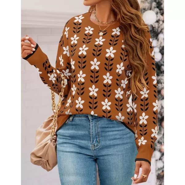 imageZESICA Womens Long Sleeve Crewneck Sweater 2024 Fall Printed Cute Oversized Knitted Pullover Tops Trendy ClothesCaramel
