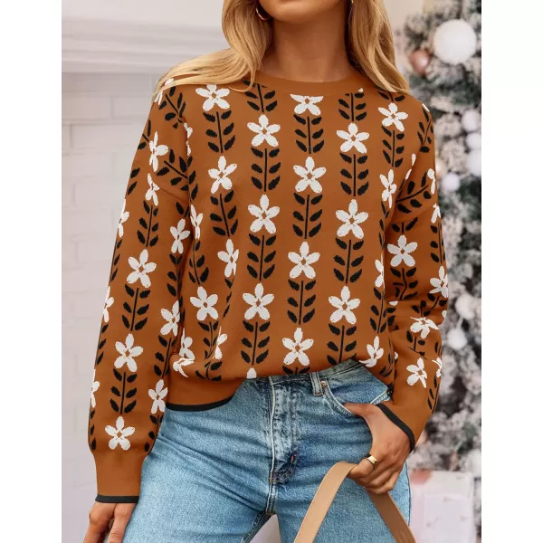 imageZESICA Womens Long Sleeve Crewneck Sweater 2024 Fall Printed Cute Oversized Knitted Pullover Tops Trendy ClothesCaramel