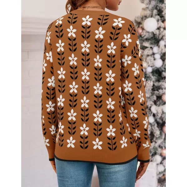 imageZESICA Womens Long Sleeve Crewneck Sweater 2024 Fall Printed Cute Oversized Knitted Pullover Tops Trendy ClothesCaramel